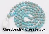 GMN4873 Hand-knotted 8mm, 10mm sea sediment jasper 108 beads mala necklace with pendant