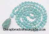 GMN4875 Hand-knotted 8mm, 10mm amazonite 108 beads mala necklace with pendant