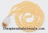 GMN4916 Hand-knotted 8mm, 10mm honey jade 108 beads mala necklace with pendant