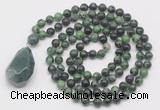 GMN4928 Hand-knotted 8mm, 10mm ruby zoisite 108 beads mala necklace with pendant