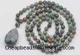 GMN4929 Hand-knotted 8mm, 10mm African turquoise 108 beads mala necklace with pendant