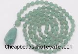 GMN5006 Hand-knotted 8mm, 10mm matte green aventurine 108 beads mala necklace with pendant