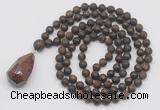 GMN5024 Hand-knotted 8mm, 10mm matte bronzite 108 beads mala necklace with pendant