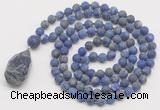 GMN5028 Hand-knotted 8mm, 10mm matte lapis lazuli 108 beads mala necklace with pendant