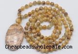 GMN5073 Hand-knotted 8mm, 10mm golden tiger eye 108 beads mala necklace with pendant