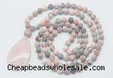 GMN5088 Hand-knotted 8mm, 10mm pink zebra jasper 108 beads mala necklace with pendant