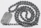 GMN5127 Hand-knotted 8mm, 10mm matte black labradorite 108 beads mala necklace with pendant