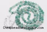 GMN5155 Hand-knotted 8mm, 10mm green banded agate 108 beads mala necklace with pendant