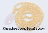 GMN5160 Hand-knotted 8mm, 10mm honey jade 108 beads mala necklace with pendant