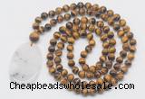 GMN5184 Hand-knotted 8mm, 10mm yellow tiger eye 108 beads mala necklace with pendant