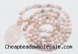 GMN5186 Hand-knotted 8mm, 10mm natural pink opal 108 beads mala necklace with pendant