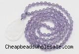 GMN5198 Hand-knotted 8mm, 10mm amethyst 108 beads mala necklace with pendant