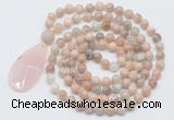 GMN5204 Hand-knotted 8mm, 10mm sunstone 108 beads mala necklace with pendant