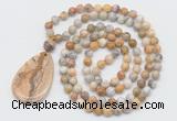 GMN5208 Hand-knotted 8mm, 10mm yellow crazy agate 108 beads mala necklace with pendant