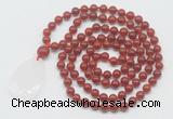 GMN5218 Hand-knotted 8mm, 10mm red agate 108 beads mala necklace with pendant