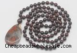 GMN5221 Hand-knotted 8mm, 10mm brecciated jasper 108 beads mala necklace with pendant