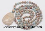 GMN5228 Hand-knotted 8mm, 10mm serpentine jasper 108 beads mala necklace with pendant