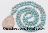 GMN5229 Hand-knotted 8mm, 10mm sea sediment jasper 108 beads mala necklace with pendant