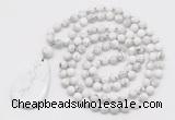 GMN5241 Hand-knotted 8mm, 10mm white howlite 108 beads mala necklace with pendant