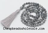 GMN5603 Hand-knotted 6mm matte black water jasper 108 beads mala necklaces with tassel