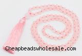 GMN5605 Hand-knotted 6mm matte rose quartz 108 beads mala necklaces with tassel