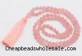 GMN5606 Hand-knotted 6mm matte cherry quartz 108 beads mala necklaces with tassel