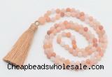 GMN5608 Hand-knotted 6mm matte pink aventurine 108 beads mala necklaces with tassel