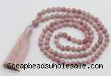 GMN5609 Hand-knotted 6mm matte pink wooden jasper 108 beads mala necklaces with tassel