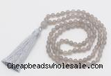 GMN5610 Hand-knotted 6mm matte grey agate 108 beads mala necklaces with tassel