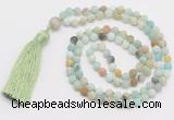 GMN5611 Hand-knotted 6mm matte amazonite 108 beads mala necklaces with tassel