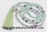 GMN5700 Hand-knotted 6mm matte fluorite 108 beads mala necklaces with tassel & charm