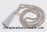 GMN5710 Hand-knotted 6mm matte grey agate 108 beads mala necklaces with tassel & charm