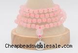 GMN5800 Hand-knotted 6mm matter rose quartz 108 beads mala necklaces with charm