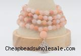 GMN5803 Hand-knotted 6mm matter pink aventurine 108 beads mala necklaces with charm