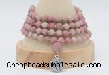 GMN5804 Hand-knotted 6mm matter pink wooden jasper 108 beads mala necklaces with charm