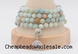 GMN5805 Hand-knotted 6mm matter amazonite 108 beads mala necklaces with charm