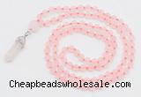 GMN5900 Hand-knotted 6mm matte rose quartz 108 beads mala necklaces with pendant