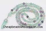 GMN5903 Hand-knotted 6mm matte fluorite 108 beads mala necklaces with pendant