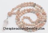 GMN5904 Hand-knotted 6mm matte sunstone 108 beads mala necklaces with pendant