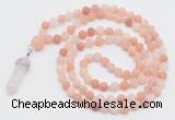 GMN5905 Hand-knotted 6mm matte pink aventurine 108 beads mala necklaces with pendant