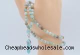 GMN5910 Hand-knotted 6mm matte amazonite 108 beads mala necklaces with pendant