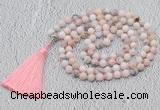 GMN602 Hand-knotted 8mm, 10mm natural pink opal 108 beads mala necklaces with tassel