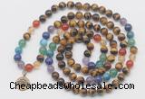 GMN6023 Knotted 7 Chakra 8mm, 10mm yellow tiger eye 108 beads mala necklace with charm