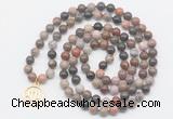 GMN6030 Knotted 8mm, 10mm wooden jasper 108 beads mala necklace with charm