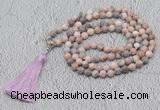 GMN605 Hand-knotted 8mm, 10mm pink zebra jasper 108 beads mala necklaces with tassel