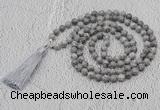 GMN608 Hand-knotted 8mm, 10mm grey picture jasper 108 beads mala necklaces with tassel