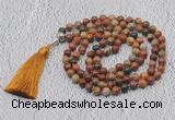 GMN609 Hand-knotted 8mm, 10mm picasso jasper 108 beads mala necklaces with tassel