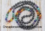 GMN6138 Knotted 7 Chakra 8mm, 10mm black labradorite 108 beads mala necklace with charm