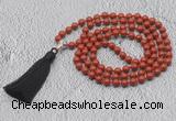 GMN616 Hand-knotted 8mm, 10mm red jasper 108 beads mala necklaces with tassel