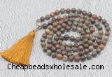 GMN622 Hand-knotted 8mm, 10mm ocean agate 108 beads mala necklaces with tassel